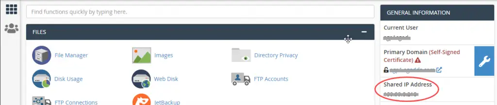 cPanel shared IP address