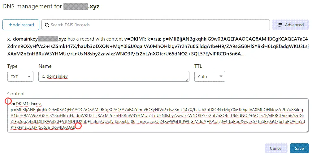 CloudFlare DNS add TXT DKIM