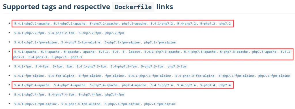 Docker Hub WordPress tags