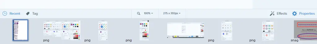 Snagit recent images shortcuts