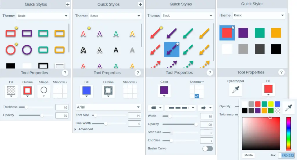 Snagit tool properties