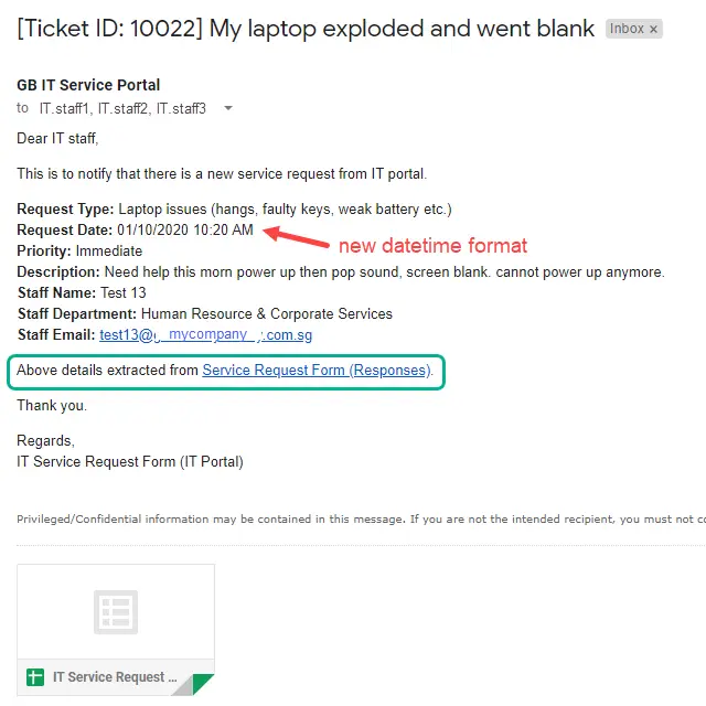 support ticket email IT example