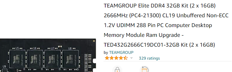 Amazon TEAMGROUP Elite DDR4 32GB Kit 2666MHz