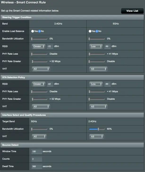 Wireless - Smart Connect rules for 2.4GHz and 5GHz